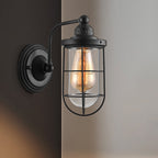 Industrial wire cage wall lighting 1/2-lamp clear glass wall lamp in black for stairs.