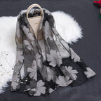 Silk scarf with cut flowers hollow motif