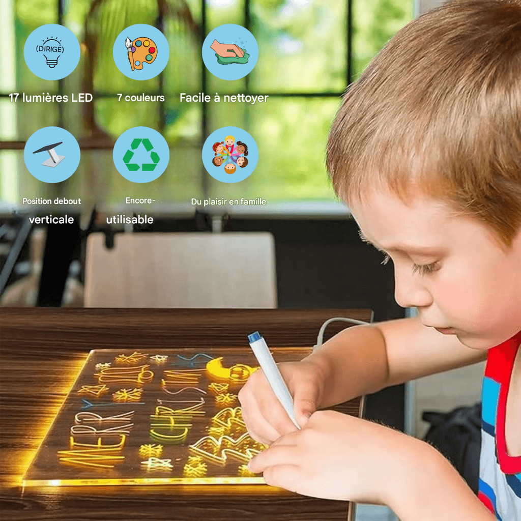 Kiddli LED Drawing Board – Reusable Writing Board with Light Pen