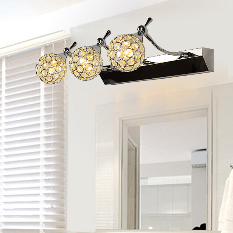 Orbit Wall Light Sconce Modernist Stylish Clear Crystal 3/4 Lights Black Surface Cosmetic Mirror Light, Warm/White Light