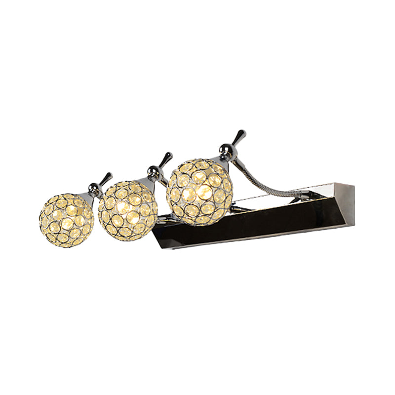 Orbit Wall Light Sconce Modernist Stylish Clear Crystal 3/4 Lights Black Surface Cosmetic Mirror Light, Warm/White Light