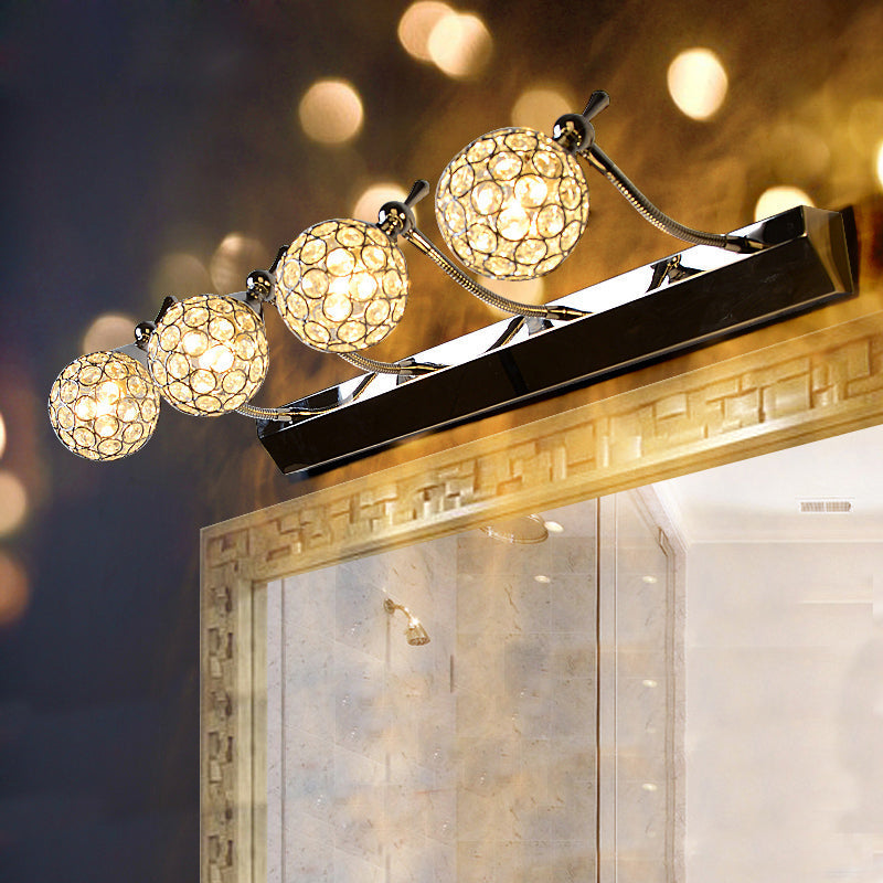 Orbit Wall Light Sconce Modernist Stylish Clear Crystal 3/4 Lights Black Surface Cosmetic Mirror Light, Warm/White Light