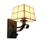 Pink/Blue/Beige Square Wall Lamp Tiffany Style Colored Glass 1 Light Wall Mount Fixture for Bedroom