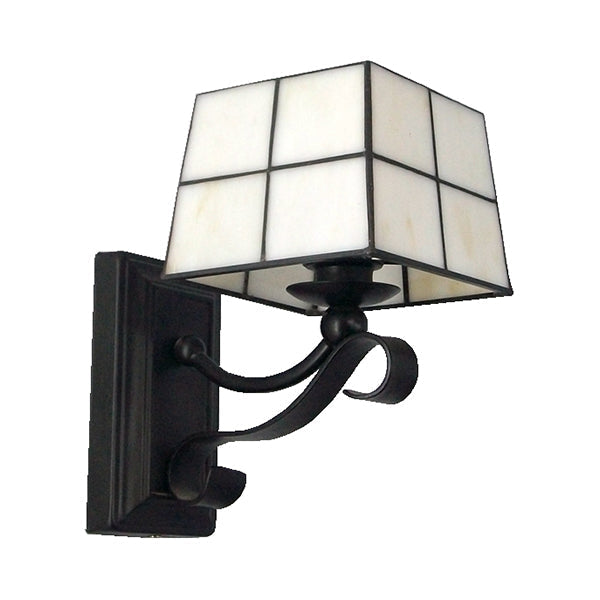 Pink/Blue/Beige Square Wall Lamp Tiffany Style Colored Glass 1 Light Wall Mount Fixture for Bedroom