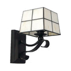 Pink/Blue/Beige Square Wall Lamp Tiffany Style Colored Glass 1 Light Wall Mount Fixture for Bedroom