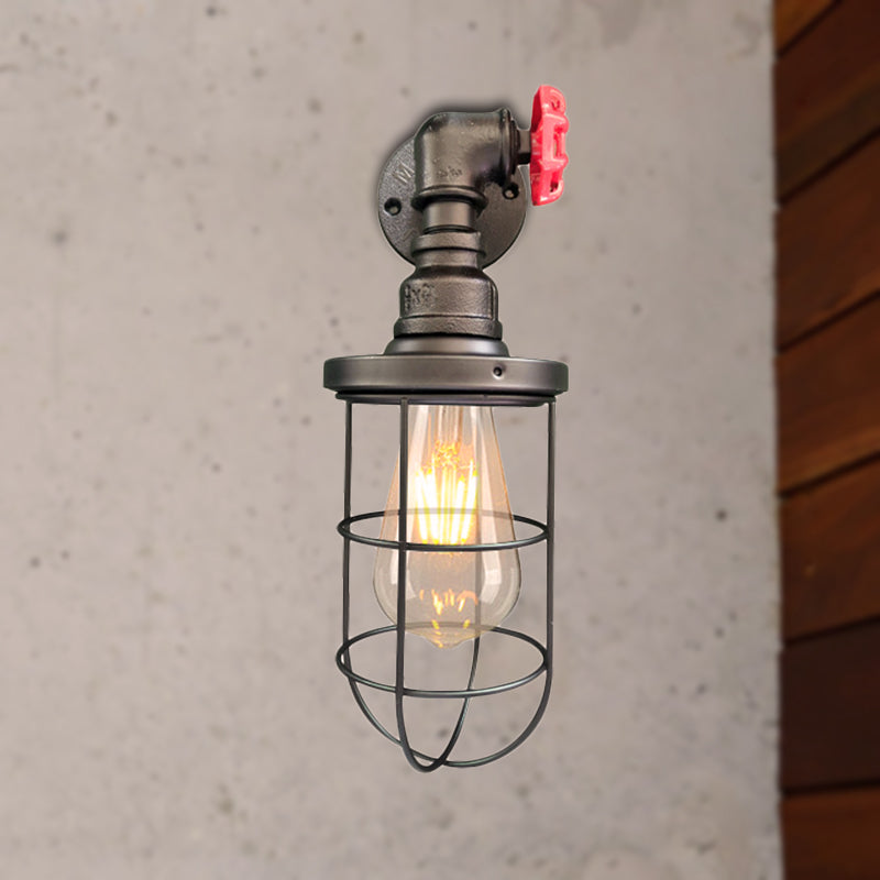 Wire frame corridor wall lamp iron 1 head farmhouse wall lighting with red shade design in antique bronze/black