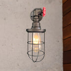 Wire frame corridor wall lamp iron 1 head farmhouse wall lighting with red shade design in antique bronze/black
