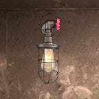 Wire frame corridor wall lamp iron 1 head farmhouse wall lighting with red shade design in antique bronze/black