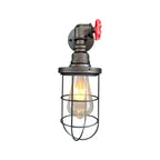 Wire frame corridor wall lamp iron 1 head farmhouse wall lighting with red shade design in antique bronze/black