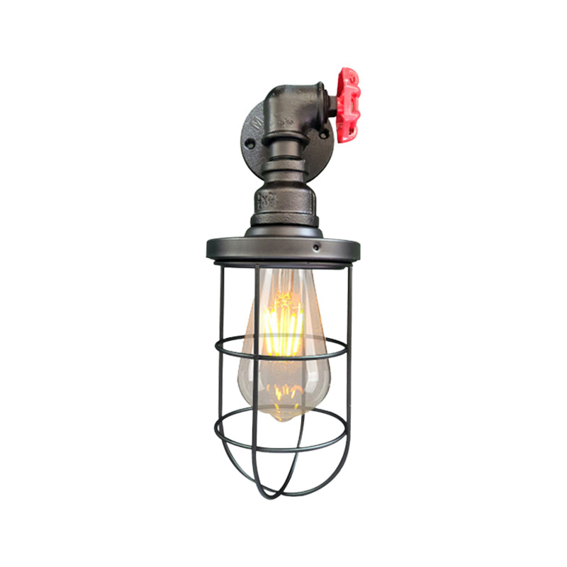 Wire frame corridor wall lamp iron 1 head farmhouse wall lighting with red shade design in antique bronze/black