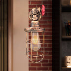 Wire frame corridor wall lamp iron 1 head farmhouse wall lighting with red shade design in antique bronze/black