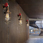 Wire frame corridor wall lamp iron 1 head farmhouse wall lighting with red shade design in antique bronze/black