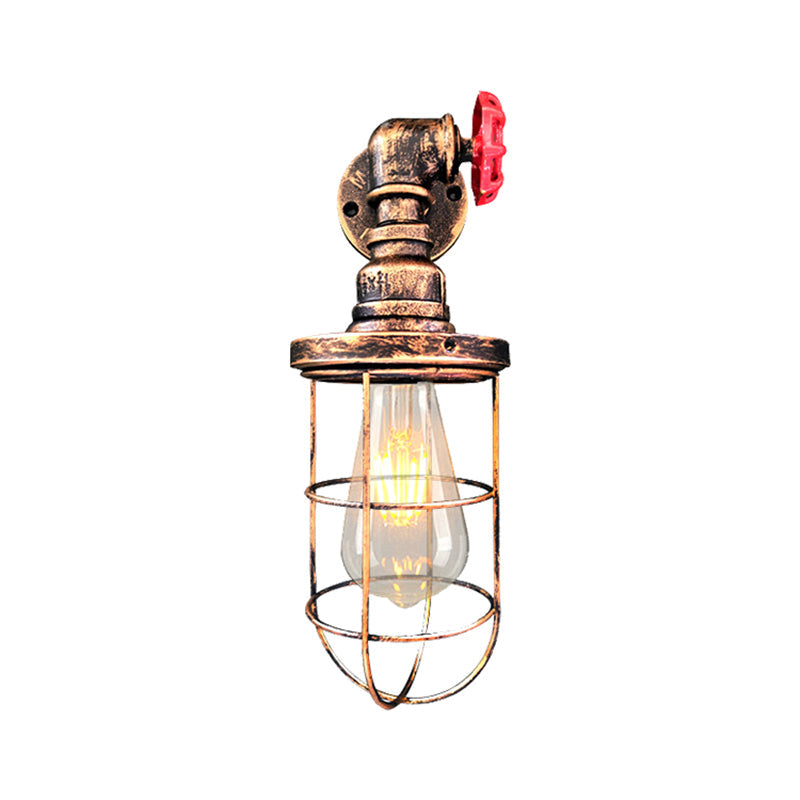 Wire frame corridor wall lamp iron 1 head farmhouse wall lighting with red shade design in antique bronze/black