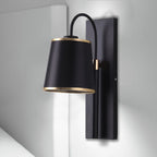 Tapered Bedroom Wall Light Black Fabric 1 Light Vintage Stylish Wall Lamp with Goose Neck Arm