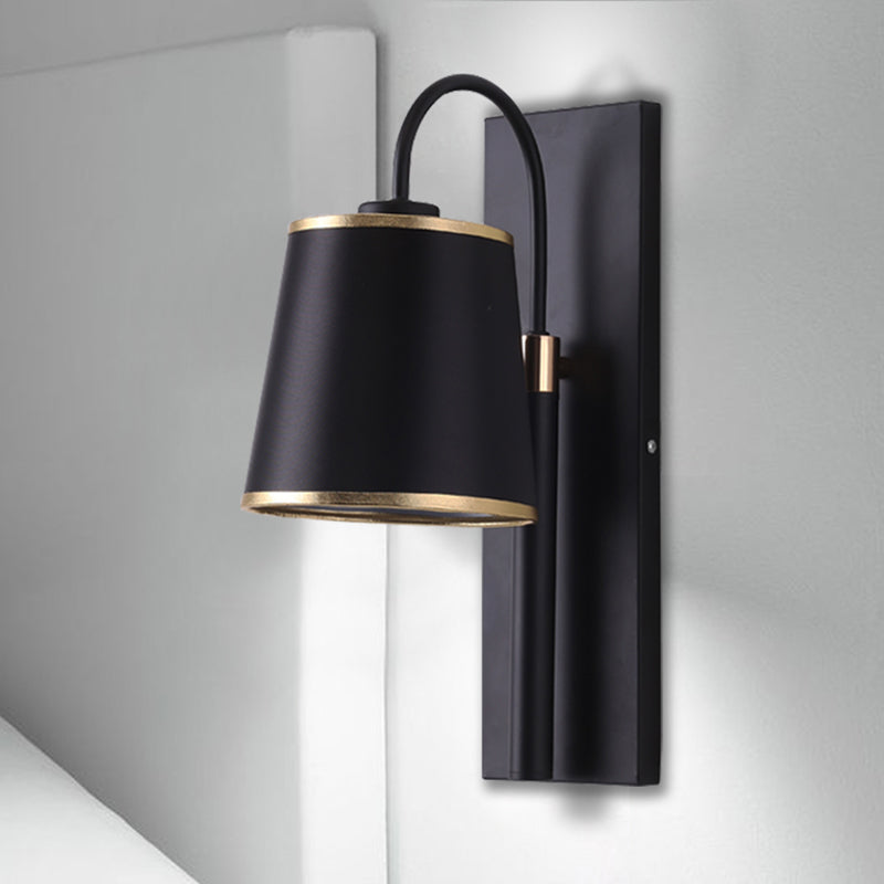 Tapered Bedroom Wall Light Black Fabric 1 Light Vintage Stylish Wall Lamp with Goose Neck Arm