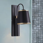 Tapered Bedroom Wall Light Black Fabric 1 Light Vintage Stylish Wall Lamp with Goose Neck Arm