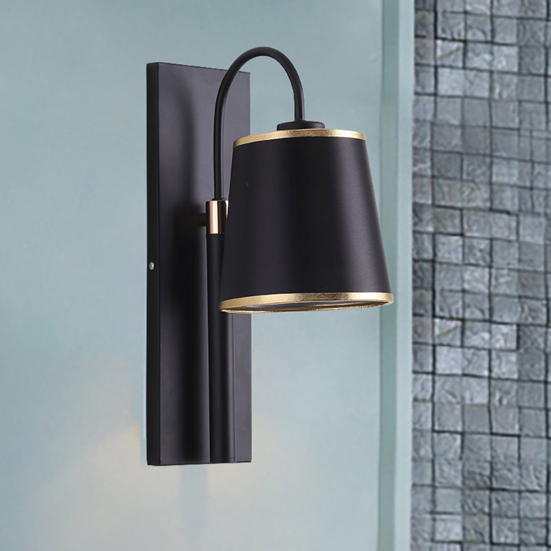 Tapered Bedroom Wall Light Black Fabric 1 Light Vintage Stylish Wall Lamp with Goose Neck Arm