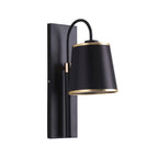 Tapered Bedroom Wall Light Black Fabric 1 Light Vintage Stylish Wall Lamp with Goose Neck Arm