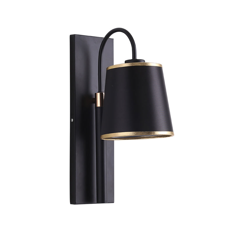 Tapered Bedroom Wall Light Black Fabric 1 Light Vintage Stylish Wall Lamp with Goose Neck Arm