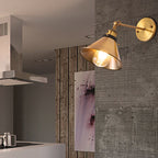 Rotatable Barn/Cone Shade Wall Lamp Industrial Style Metal 1 Head Wall Lighting Fixture in Brass for Kitchen
