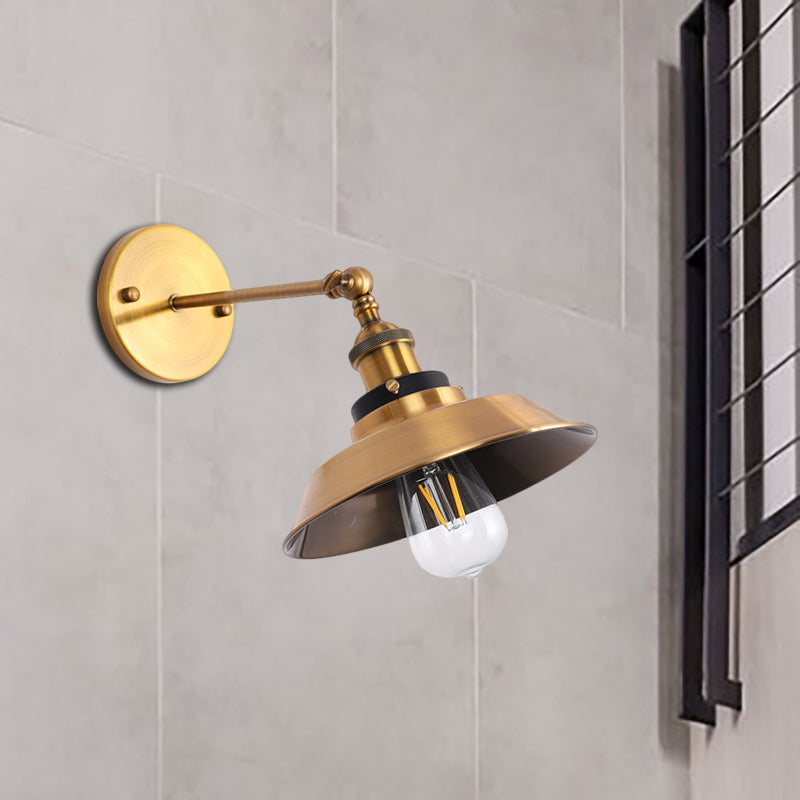 Rotatable Barn/Cone Shade Wall Lamp Industrial Style Metal 1 Head Wall Lighting Fixture in Brass for Kitchen
