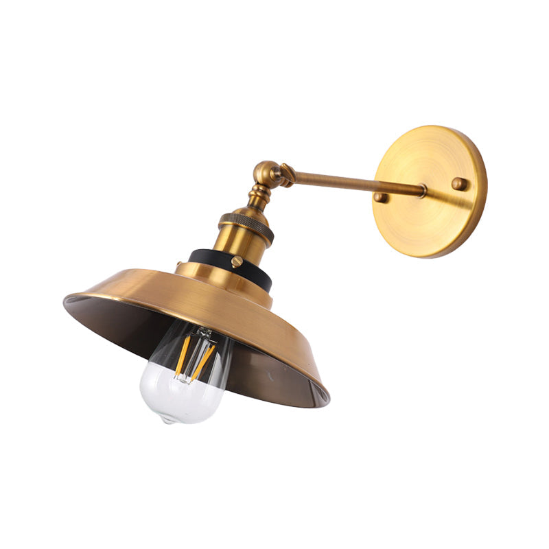 Rotatable Barn/Cone Shade Wall Lamp Industrial Style Metal 1 Head Wall Lighting Fixture in Brass for Kitchen