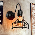 Metal Shed Wall Lamp Industrial Style 1 Lamp Black Wall Mounted Lamp with Wire Frame and Gooseneck Arm