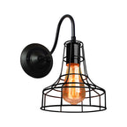 Metal Shed Wall Lamp Industrial Style 1 Lamp Black Wall Mounted Lamp with Wire Frame and Gooseneck Arm