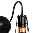 Metal Shed Wall Lamp Industrial Style 1 Lamp Black Wall Mounted Lamp with Wire Frame and Gooseneck Arm