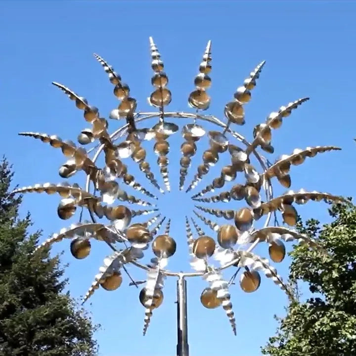 a unique kinetic wind turbine made of metal