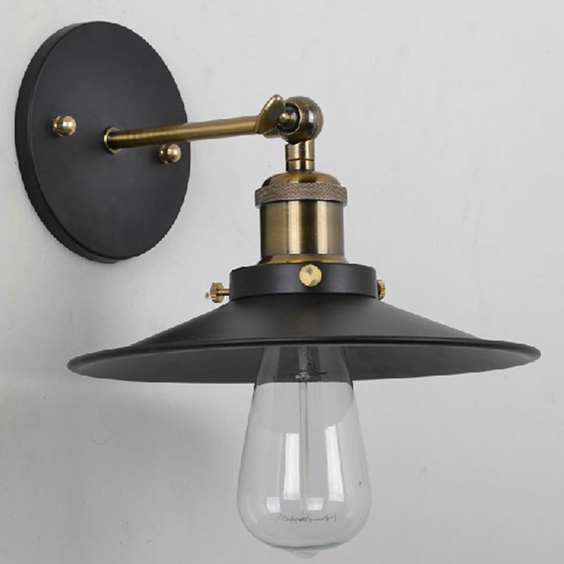 Vintage Industrial Style Wall Light Single Light with Flat Round, Flared Metal Shade for the Bar