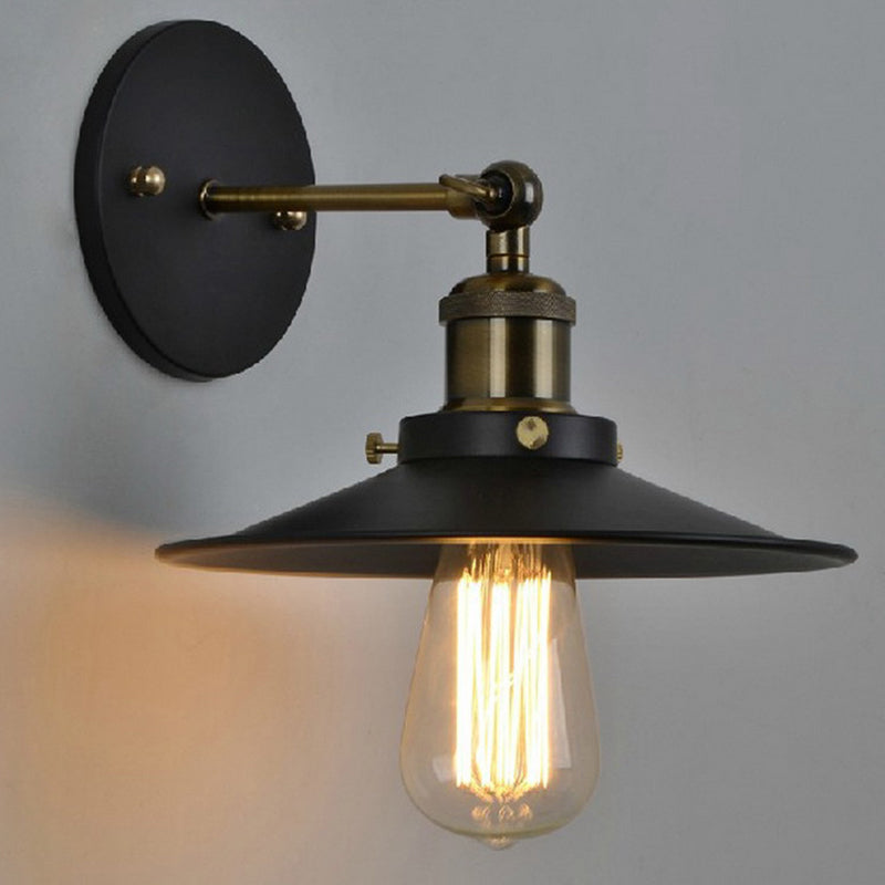Vintage Industrial Style Wall Light Single Light with Flat Round, Flared Metal Shade for the Bar
