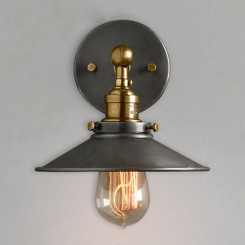 Vintage Industrial Style Wall Light Single Light with Flat Round, Flared Metal Shade for the Bar