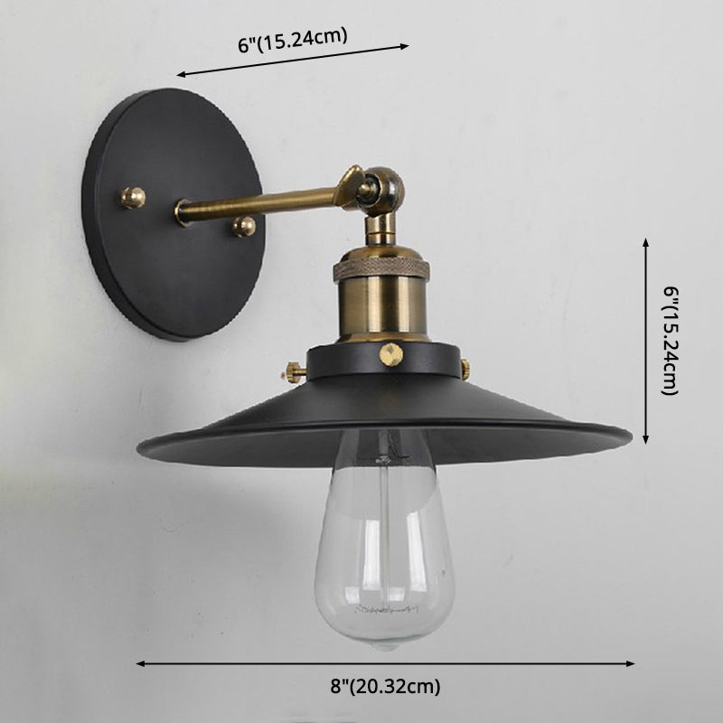 Vintage Industrial Style Wall Light Single Light with Flat Round, Flared Metal Shade for the Bar