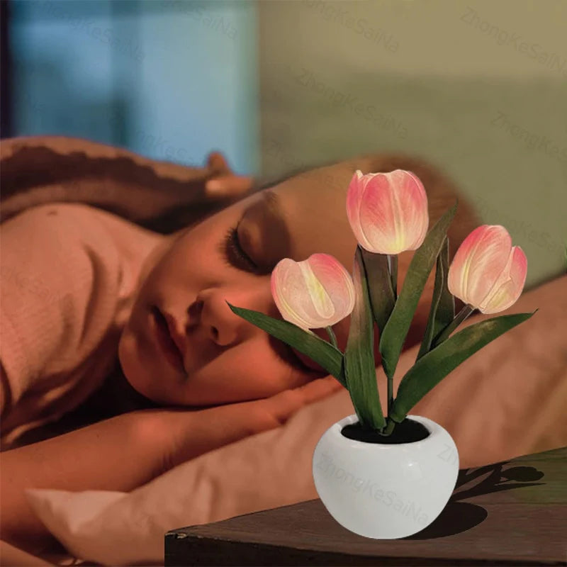 LED Tulip Nightstand Lamp Flower Table Lamp