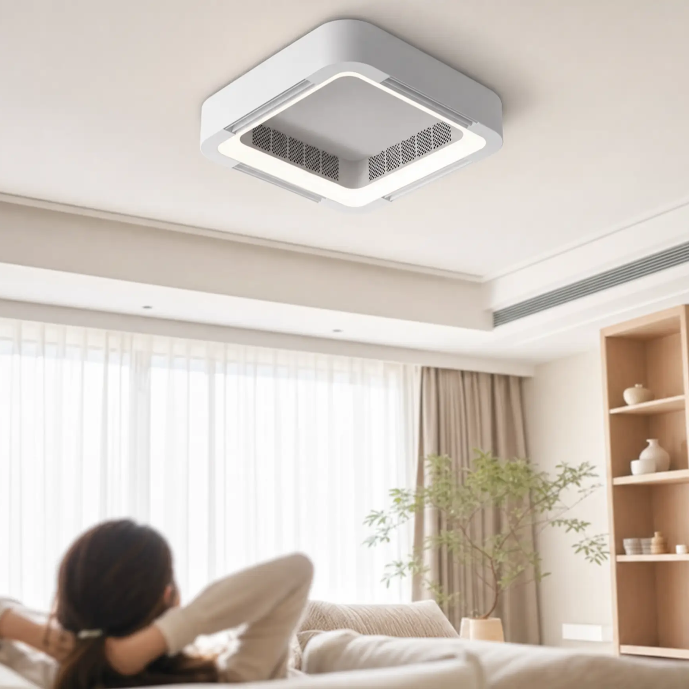 Modern Blade-less Ceiling Fan with LED Lighting and Chandelier
