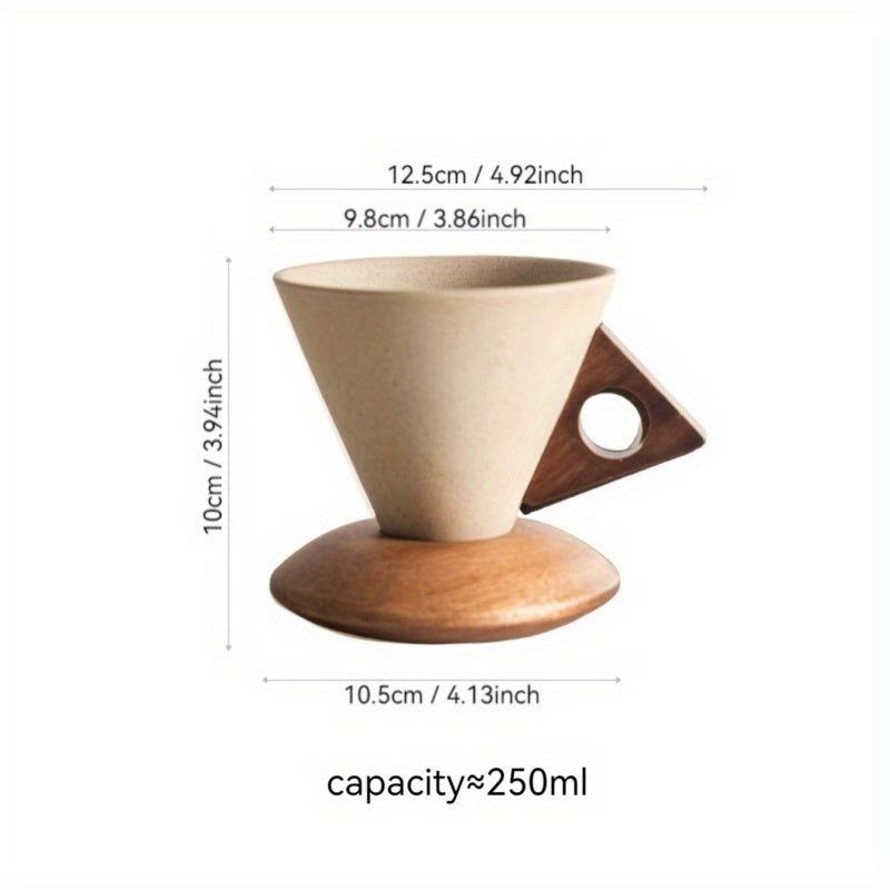 BaristaLuxe Ceramic Coffee Mug 250ml – Handcrafted with Wooden Handle and Saucer