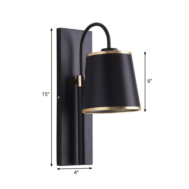 Tapered Bedroom Wall Light Black Fabric 1 Light Vintage Stylish Wall Lamp with Goose Neck Arm