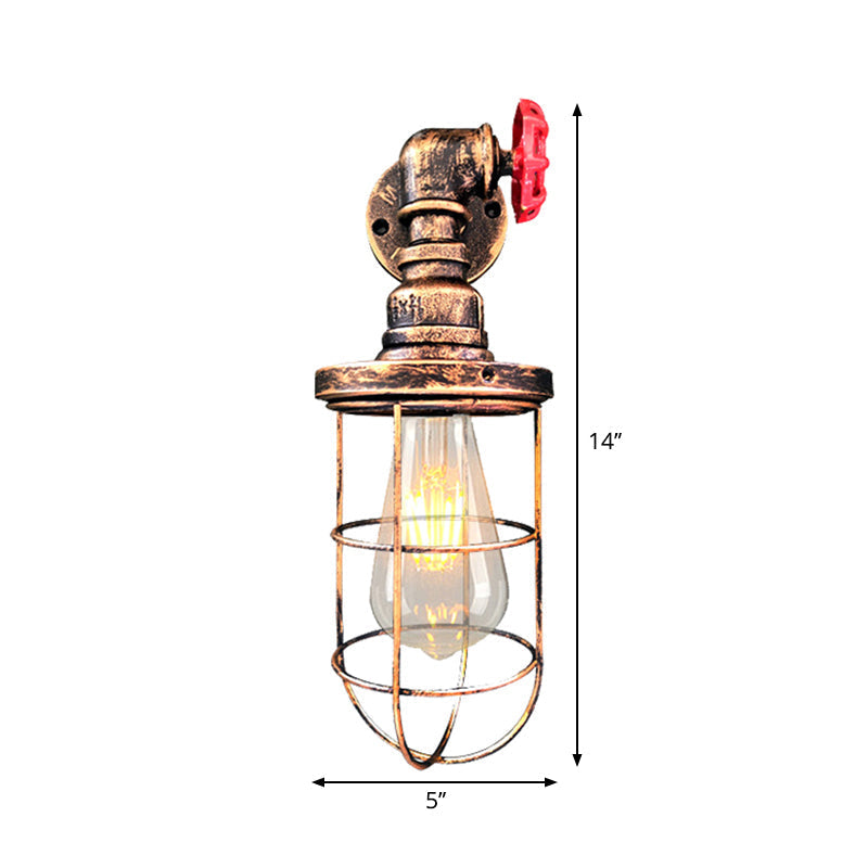 Wire frame corridor wall lamp iron 1 head farmhouse wall lighting with red shade design in antique bronze/black