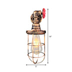 Wire frame corridor wall lamp iron 1 head farmhouse wall lighting with red shade design in antique bronze/black