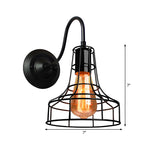 Metal Shed Wall Lamp Industrial Style 1 Lamp Black Wall Mounted Lamp with Wire Frame and Gooseneck Arm