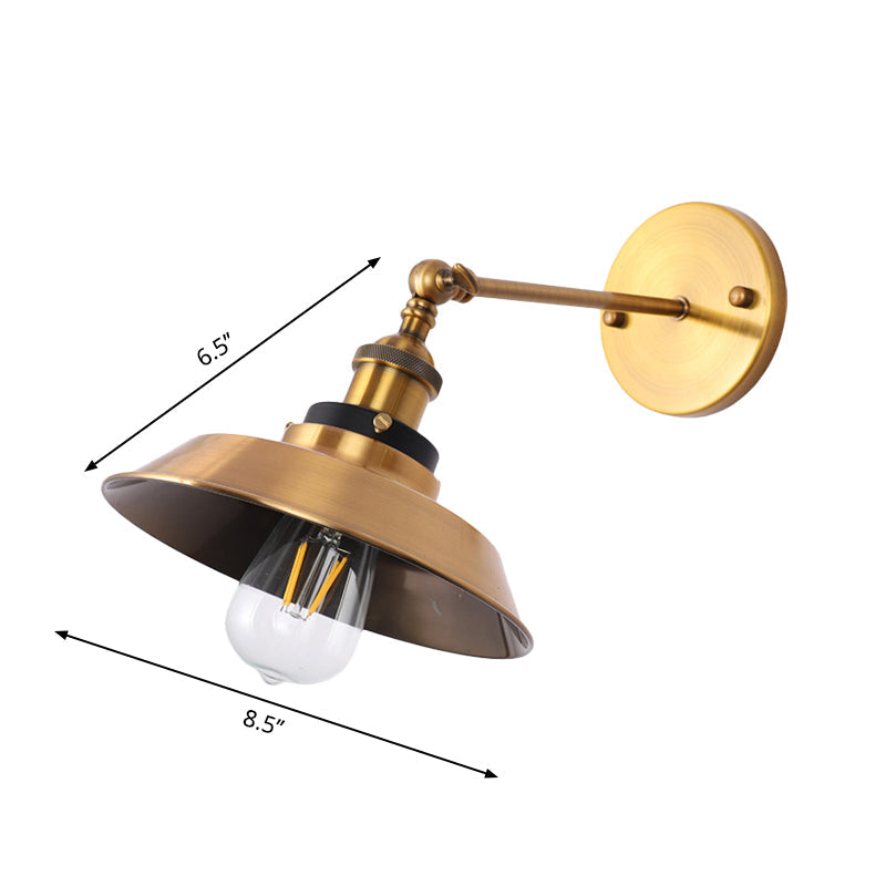 Rotatable Barn/Cone Shade Wall Lamp Industrial Style Metal 1 Head Wall Lighting Fixture in Brass for Kitchen