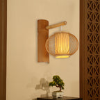 Wood Pumpkin Wall Lamp contemporary bamboo 1-bulb wall light with inner cylinder parchment shade