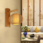 Wood Pumpkin Wall Lamp contemporary bamboo 1-bulb wall light with inner cylinder parchment shade