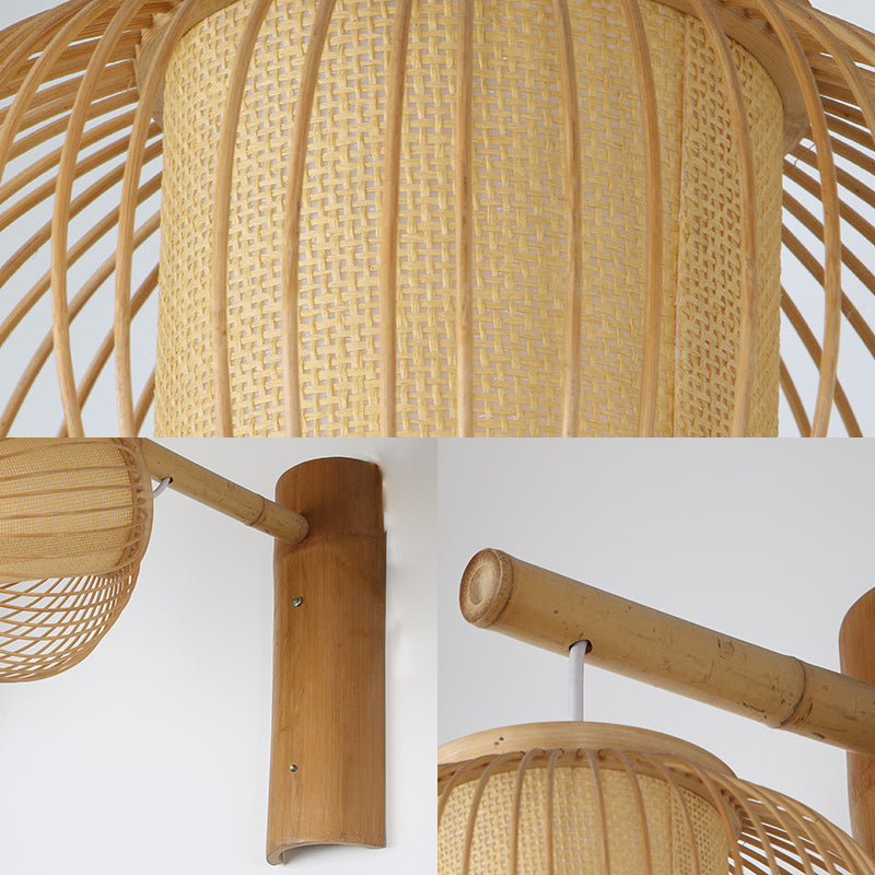 Wood Pumpkin Wall Lamp contemporary bamboo 1-bulb wall light with inner cylinder parchment shade