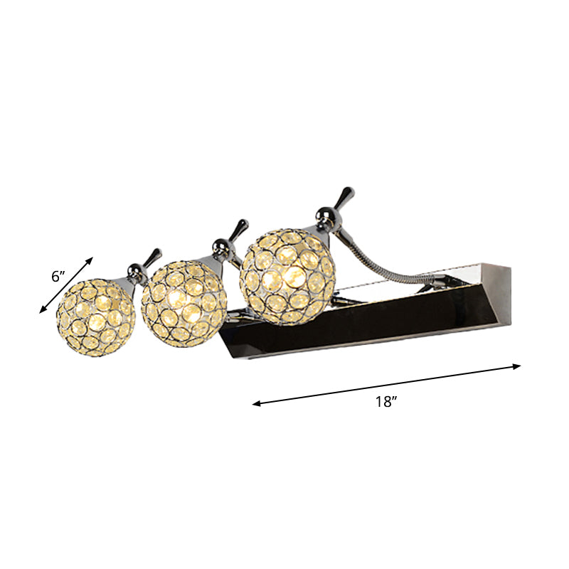 Orbit Wall Light Sconce Modernist Stylish Clear Crystal 3/4 Lights Black Surface Cosmetic Mirror Light, Warm/White Light