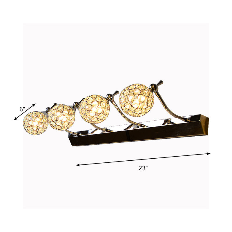 Orbit Wall Light Sconce Modernist Stylish Clear Crystal 3/4 Lights Black Surface Cosmetic Mirror Light, Warm/White Light