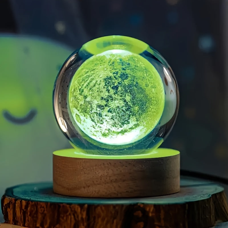 LumiSphere - Luxury 3D Crystal Table Lamp with Wooden Base