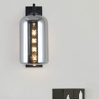 Mason Jar Shaped Wall Lamp Retro Style Enclosed Glass 1 Bulb Wall Light with Arm in Black