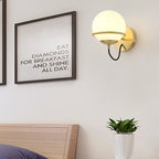 Single Wall Mounted Spherical Wall Light Contemporary Matte White Glass Brass Wall Light Fixture